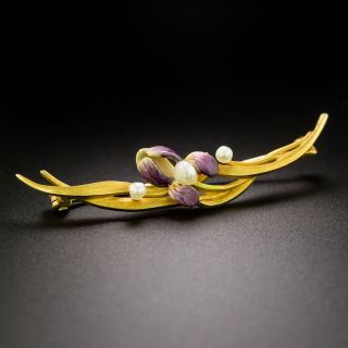 Art Nouveau Enamel and Pearl Iris Brooch by Krementz - 3