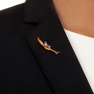 Art Nouveau Enamel and Pearl Iris Brooch by Krementz