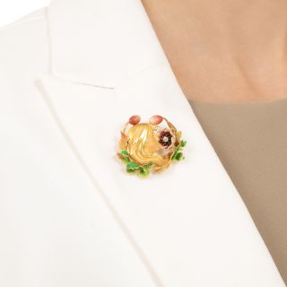 Art Nouveau Enamel Femme Brooch by Krementz