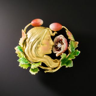 Art Nouveau Enamel Femme Brooch by Krementz - 2