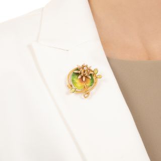 Art Nouveau Enamel Lily Pad Pin/Pendant by Krementz
