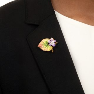 Art Nouveau Enamel, Pearl and Diamond Brooch by Krementz