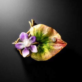 Art Nouveau Enamel, Pearl and Diamond Brooch by Krementz - 2