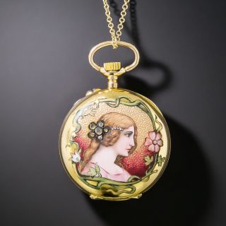 Art Nouveau Enamel Pendant Watch  - 2