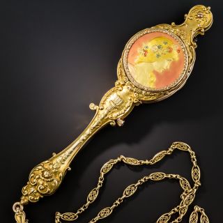 Art Nouveau Enameled Lorgnette shown on 54 Inch Decorative Chain - 2
