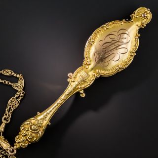 Art Nouveau Enameled Lorgnette shown on 54 Inch Decorative Chain
