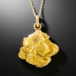 Art Nouveau Femme en Habille Diamond Locket - 2