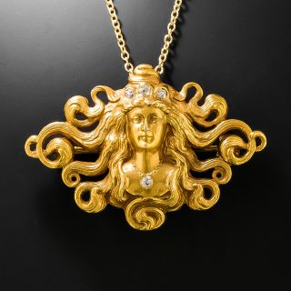 Art Nouveau Femme en Habille Diamond Pendant Necklace/Brooch - 2