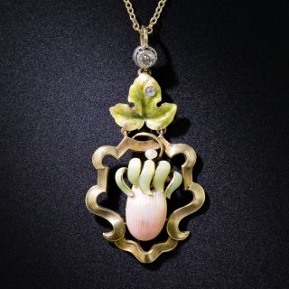 Art Nouveau Iridescent Enamel and Diamond Pendant - 5