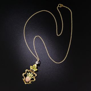 Art Nouveau Iridescent Enamel and Diamond Pendant