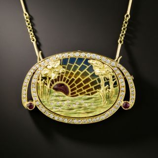 Art Nouveau-Style Sunset Plique-à-Jour Pendant/Brooch by Nouveau 1910 - 4
