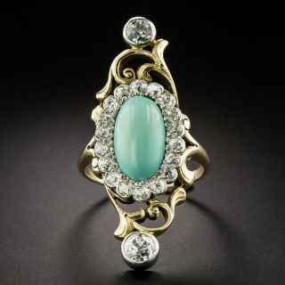 Art Nouveau Turquoise and Diamond Dinner Ring - 3