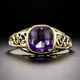 Arts & Crafts Buff Top Amethyst Filigree Ring by Moore & Son - 3