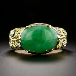 Arts & Crafts Natural Jade 18K/Platinum Tri-Color Ring, Size 7 1/2 - 2