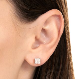 Asscher-Cut 1.80 Carat Diamond Stud Earrings - GIA  D & E SI1