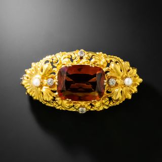 Baroque-Style  Madeira Citrine, Diamond and Pearl Brooch - 2