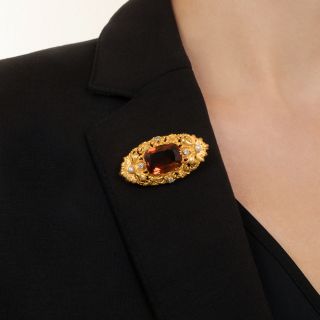 Baroque-Style  Madeira Citrine, Diamond and Pearl Brooch