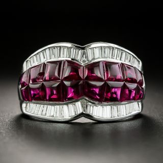 Buff Top Ruby and Diamond Band Ring - 1