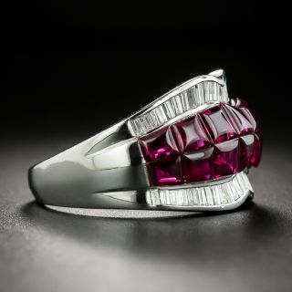 Buff-Top Ruby and Diamond Band Ring
