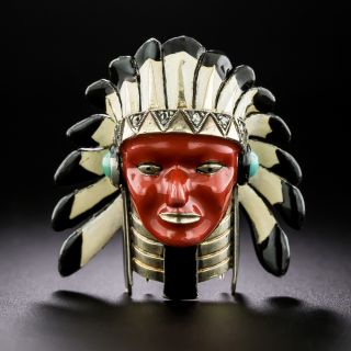Cartier Paris Art Deco Native American Chief Enamel and Diamond Brooch - 2