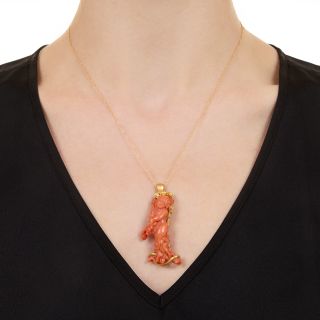 Carved Coral Putto Pendant Necklace