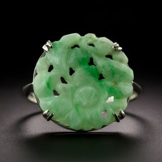 Carved Natural Jade Flower Blossom Ring - 3