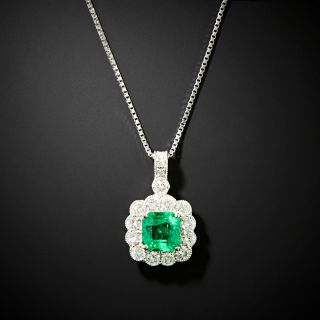 Colombian 1.12 Carat Emerald and Diamond Drop Necklace - GIA - 4