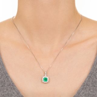 Colombian 1.12 Carat Emerald and Diamond Drop Necklace - GIA