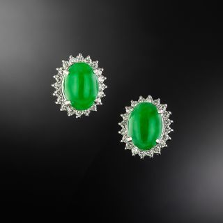Contemporary Natural Jade and Diamond Halo Earrings - 2