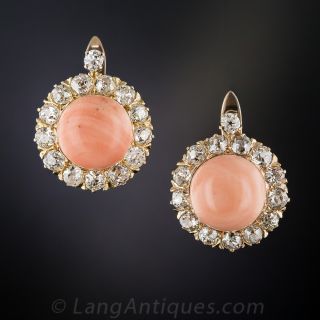 Coral and Diamond Cluster Earrings - 1