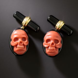 Coral Skull And Onyx Cuff Links - 3