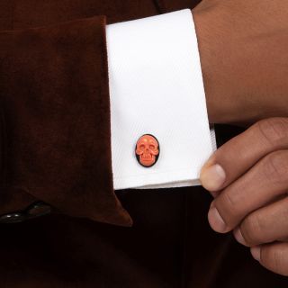 Coral Skull And Onyx Cuff Links