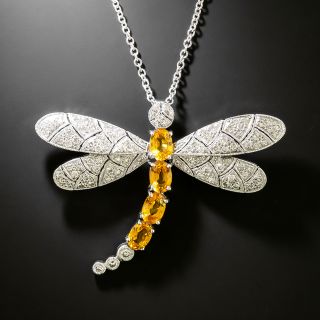 Diamond and Golden Sapphire Dragonfly Pendant/Brooch - GIA - 2