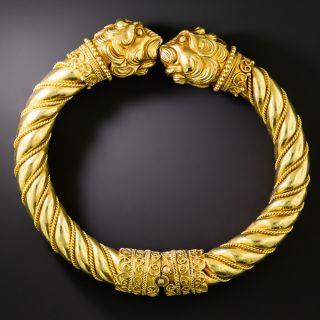 Double-Lion Head 18K Bangle Bracelet - 2