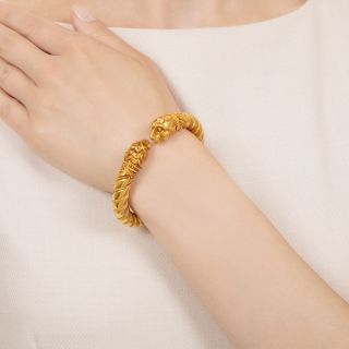 Double-Lion Head 18K Bangle Bracelet