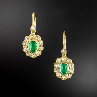 Early 20th Century Cabochon Emerald and Diamond Halo Drop Earrings - 2