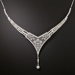 Early Art Deco Mesh, Diamond and Natural Pearl Necklace - 4