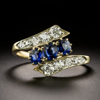 Early Edwardian 18K Sapphire and Diamond Bypass Ring - 4