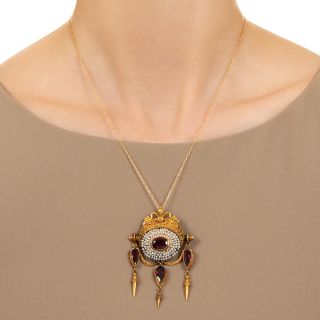 Early Victorian Garnet and Seed Pearl Pendant/Brooch