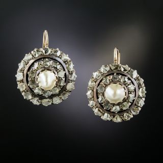 Victorian Mabe Pearl and Diamond Cluster Earrings - 1