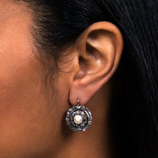 Victorian Mabe Pearl and Diamond Cluster Earrings