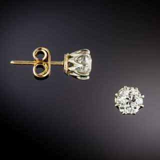 Edwardian 1.00 Carat European-Cut Diamond Stud Earrings