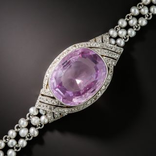 Edwardian 14.50 Carat No-Heat Pink Sapphire and Seed Pearl Bracelet - 2