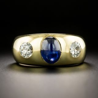 Edwardian 2.35 Carat No-Heat Cabochon Sapphire and Diamond 18k Ring - GIA  - 1