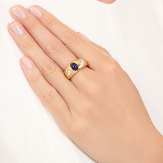Edwardian 2.35 Carat No-Heat Cabochon Sapphire and Diamond 18k Ring - GIA 