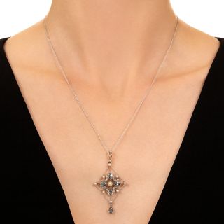 Edwardian Aquamarine and Diamond Lavaliere Necklace