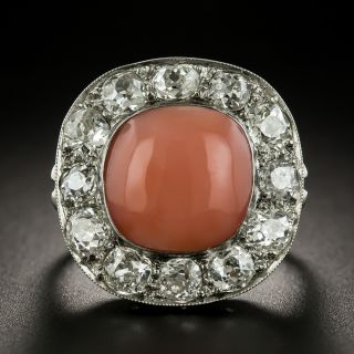 Edwardian Coral and Diamond Halo Ring - 0