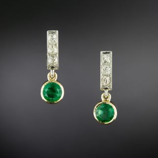 Edwardian Diamond and Emerald Dangle Earrings - 2