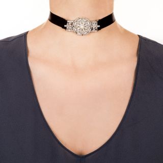 Edwardian Diamond and Natural Pearl Choker Necklace