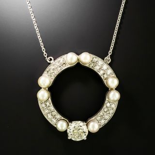 Edwardian Diamond and Natural Pearl Circle Pendant - 2